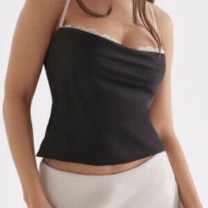 House of CB Eli black and off-white underwired satin camisole top S - Black